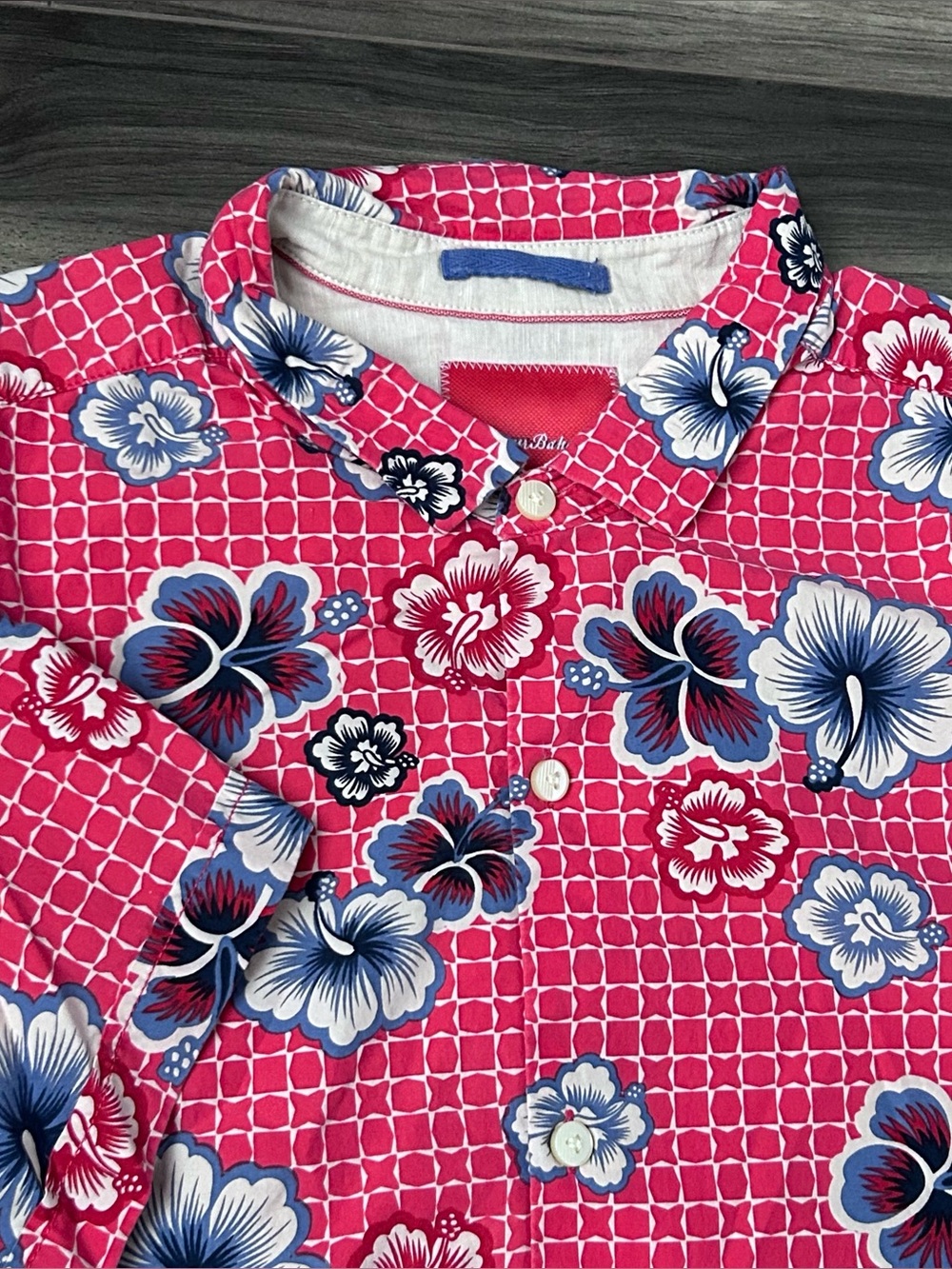 Tommy Bahama Island Modern Fit Floral Hawaiian Check Silk Blend Mens XL Red